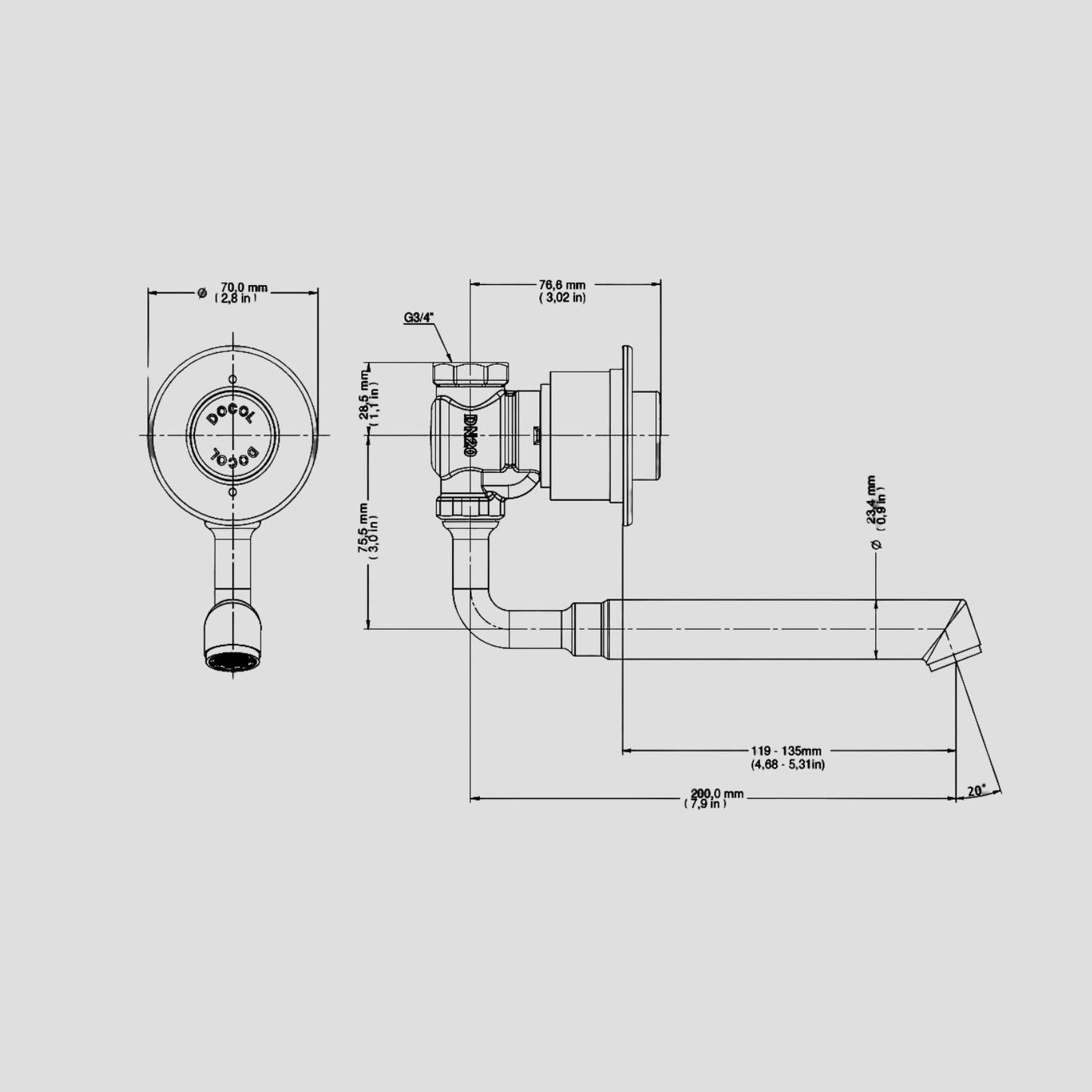 Grifo Antivandalismo a muro para Lavabo DOCOL