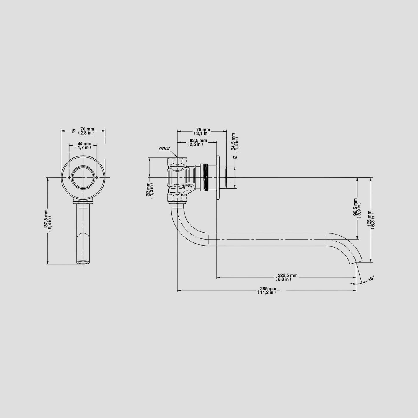 Grifo de pared (Sin guía flujo) antivandalismo 3/4" DOCOL