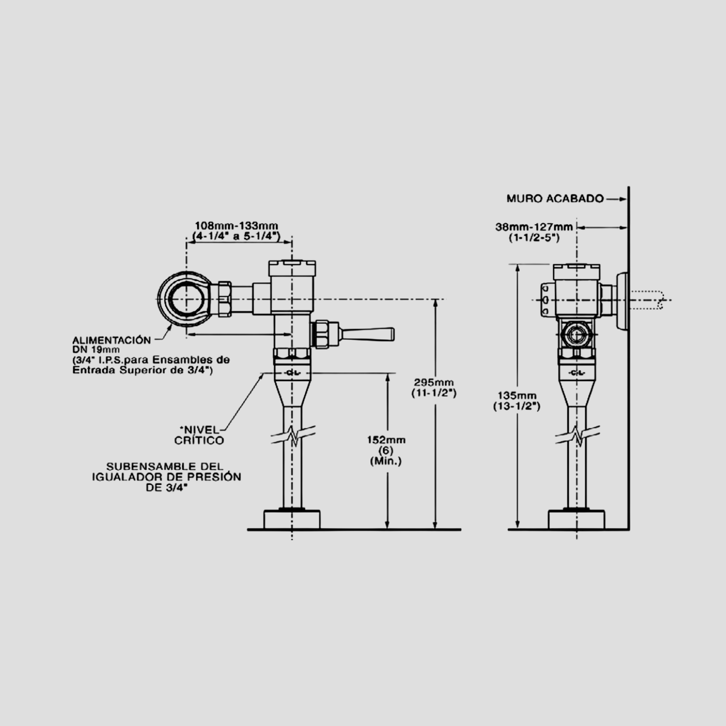 Fluxómetro manual para mingitorio American Standard