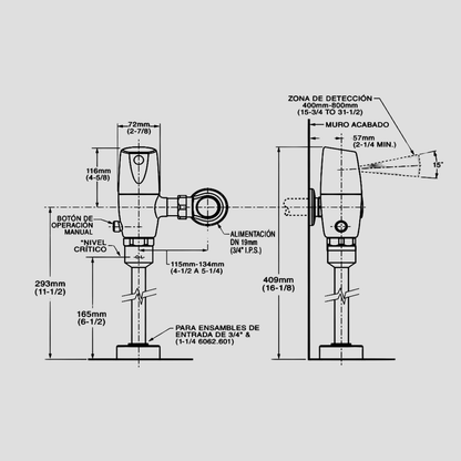 Fluxómetro de sensor para mingitorio American Standard